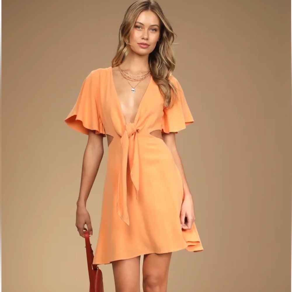 Lulus Perfect Day for Love Peach Cutout Tie-Front Mini Dress